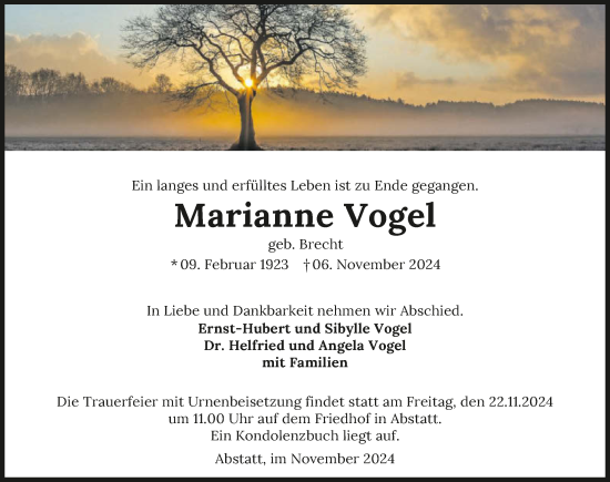 Traueranzeige von Marianne Vogel von GESAMT