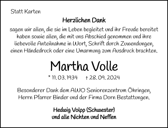 Traueranzeige von Martha Volle von GESAMT