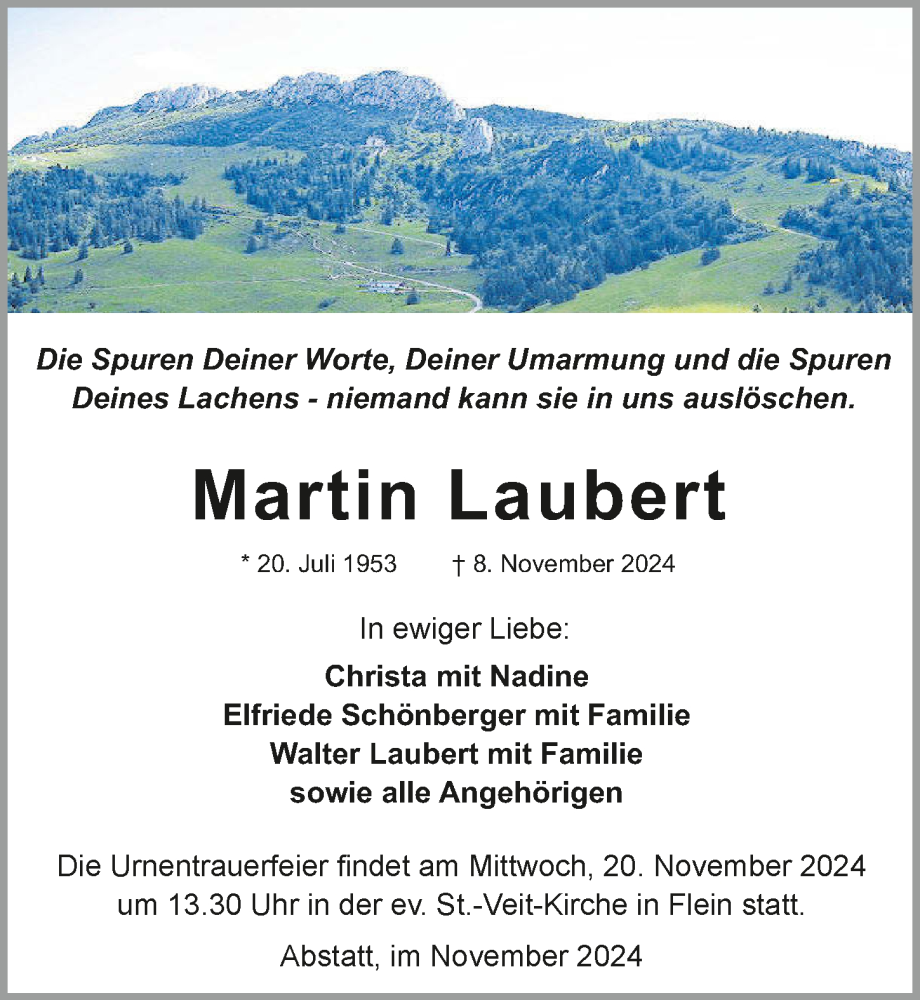  Traueranzeige für Martin Laubert vom 16.11.2024 aus GESAMT