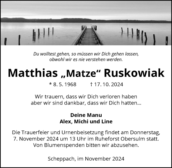 Traueranzeige von Matthias Ruskowiak von GESAMT