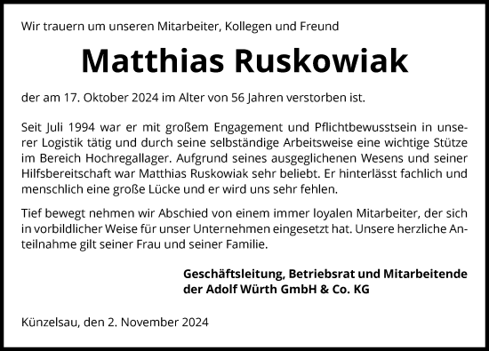 Traueranzeige von Matthias Ruskowiak von GESAMT