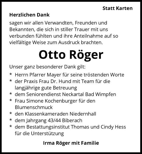 Traueranzeige von Otto Röger von GESAMT