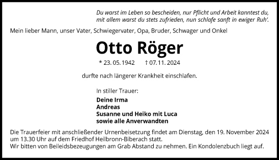 Traueranzeige von Otto Röger von GESAMT