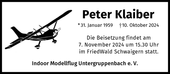 Traueranzeige von Peter Klaiber von GESAMT