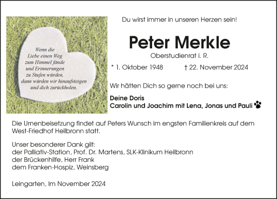 Traueranzeige von Peter Merkle von GESAMT