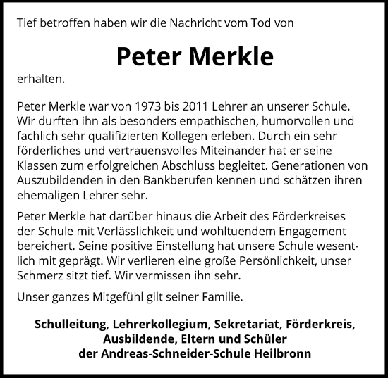 Traueranzeige von Peter Merkle von GESAMT