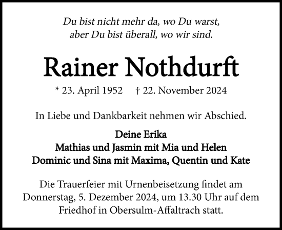 Traueranzeige von Rainer Nothdurft von GESAMT