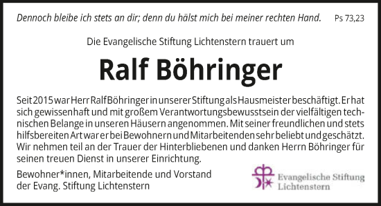 Traueranzeige von Ralf Böhringer von GESAMT