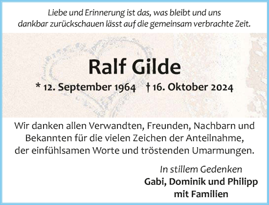 Traueranzeige von Ralf Gilde von GESAMT