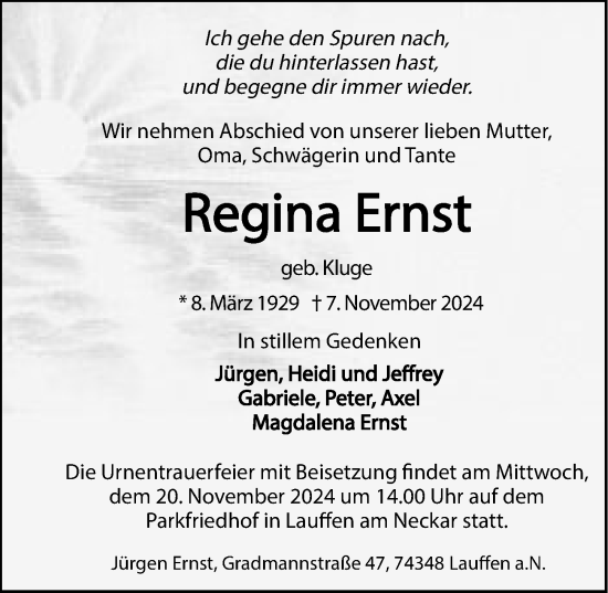 Traueranzeige von Regina Ernst von GESAMT