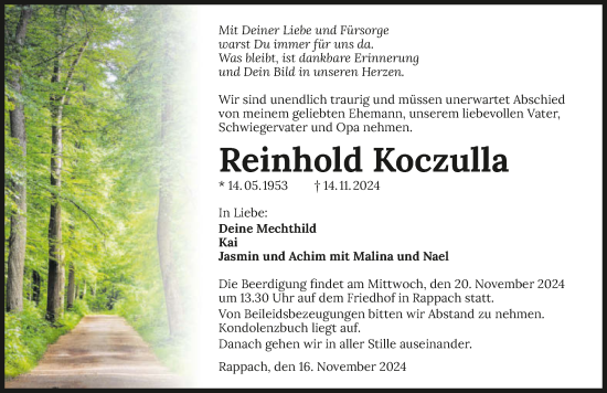 Traueranzeige von Reinhold Koczulla von GESAMT