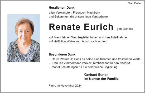 Traueranzeige von Renate Eurich von GESAMT