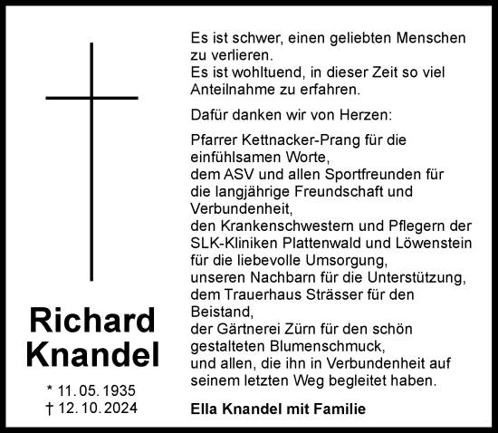 Traueranzeige von Richard Knandel von GESAMT