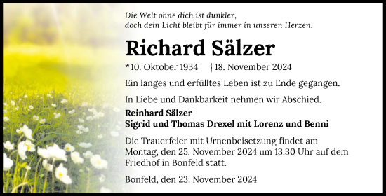 Traueranzeige von Richard Sälzer von GESAMT