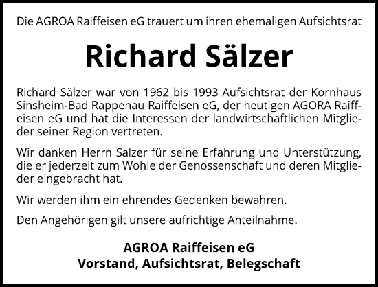 Traueranzeige von Richard Sälzer von GESAMT