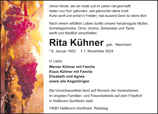 Traueranzeige von Rita Kühner von GESAMT