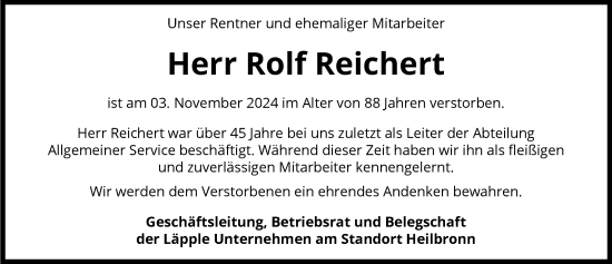 Traueranzeige von Rolf Reichert von GESAMT