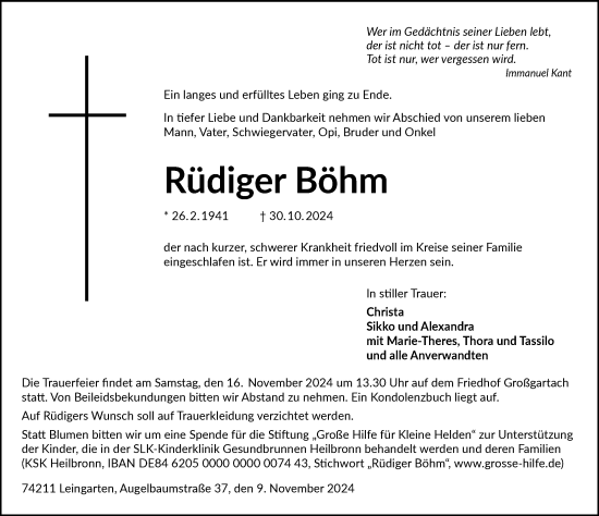 Traueranzeige von Rüdiger Böhm von GESAMT