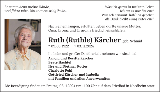 Traueranzeige von Ruth Kärcher von GESAMT