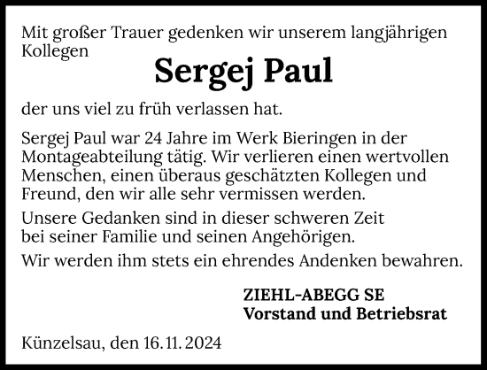 Traueranzeige von Sergej Paul von GESAMT