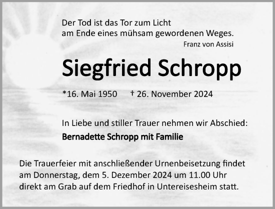 Traueranzeige von Siegfried Schropp von GESAMT