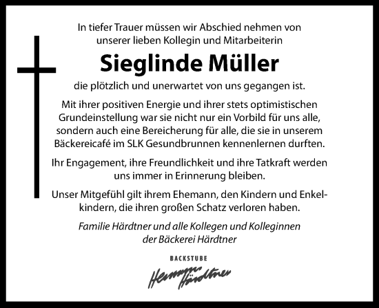 Traueranzeige von Sieglinde Müller