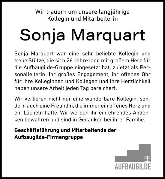 Traueranzeige von Sonja Marquart von GESAMT