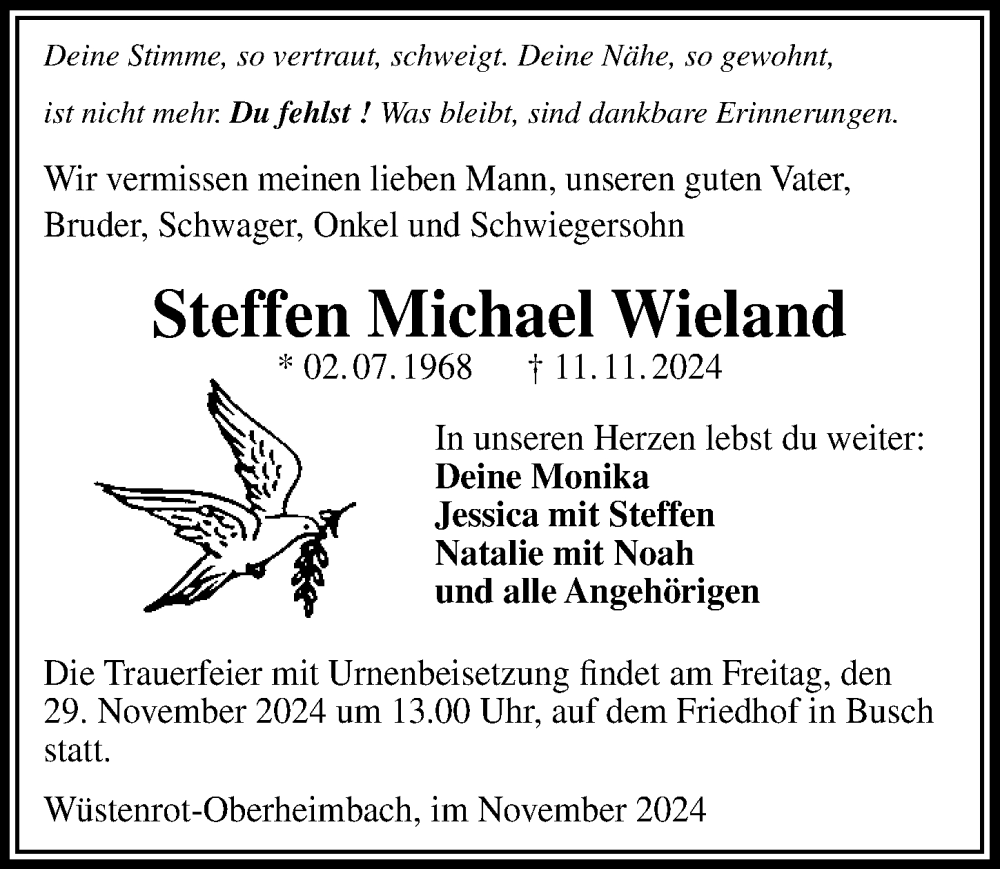  Traueranzeige für Steffen Michael Wieland vom 23.11.2024 aus GESAMT