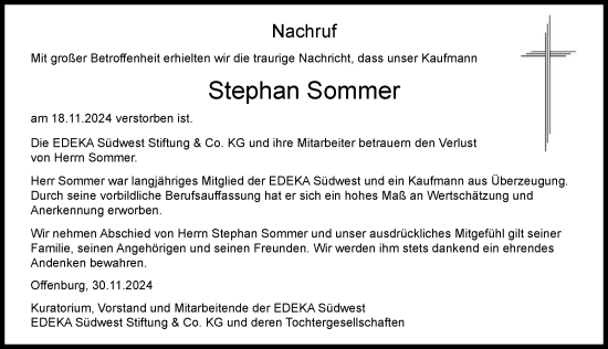 Traueranzeige von Stephan Sommer