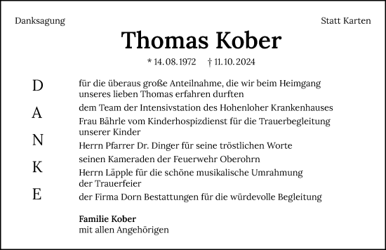 Traueranzeige von Thomas Kober von GESAMT