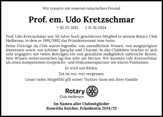 Traueranzeige von Udo Kretzschmar von GESAMT