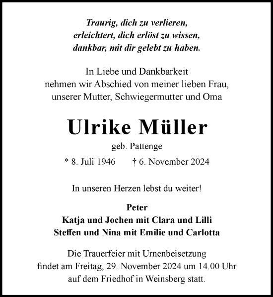 Traueranzeige von Ulrike Müller von GESAMT