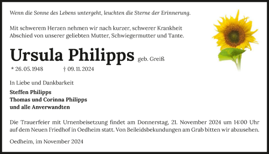 Traueranzeige von Ursula Philipps von GESAMT