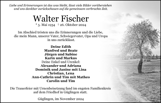 Traueranzeige von Walter Fischer von GESAMT