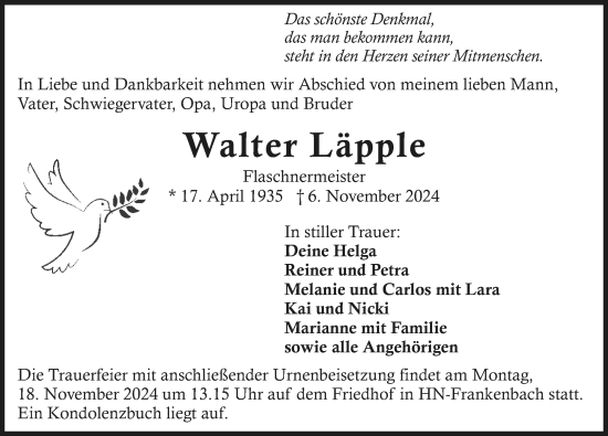 Traueranzeige von Walter Läpple von GESAMT