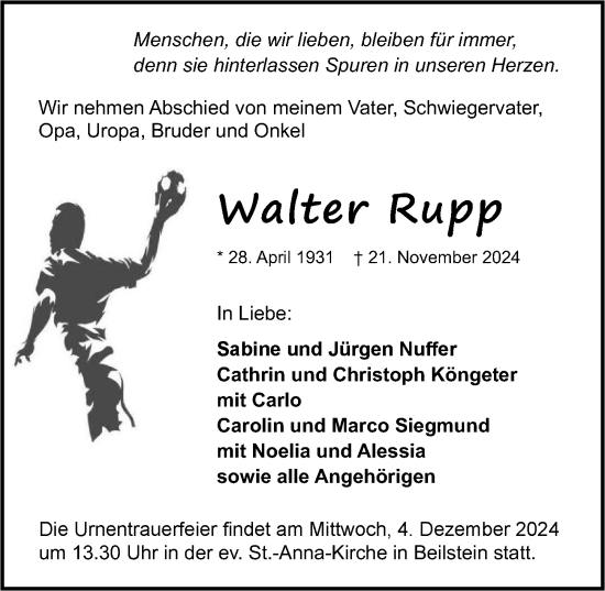 Traueranzeige von Walter Rupp von GESAMT