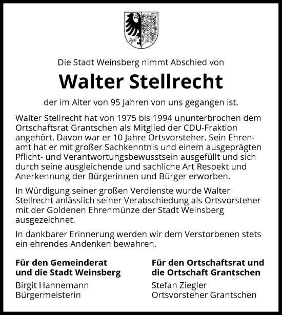 Traueranzeige von Walter Stellrecht von GESAMT