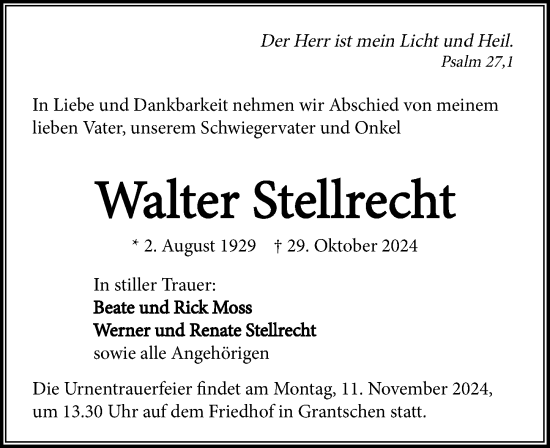 Traueranzeige von Walter Stellrecht von GESAMT