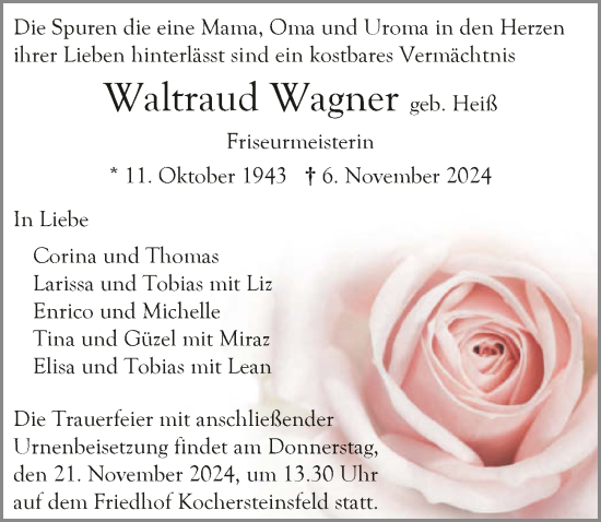 Traueranzeige von Waltraud Wagner von GESAMT