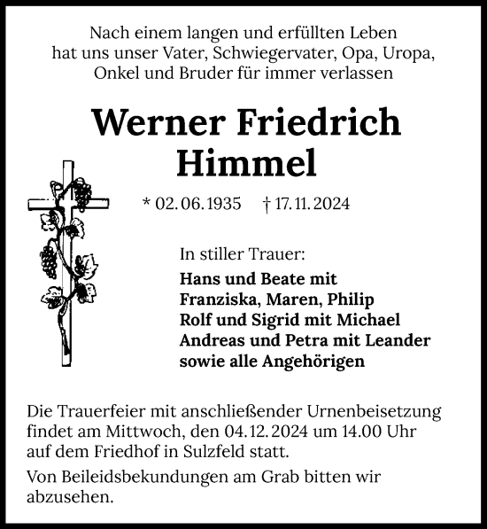 Traueranzeige von Werner Friedrich Himmel von GESAMT