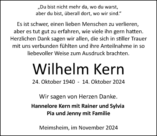 Traueranzeige von Wilhelm Kern von GESAMT