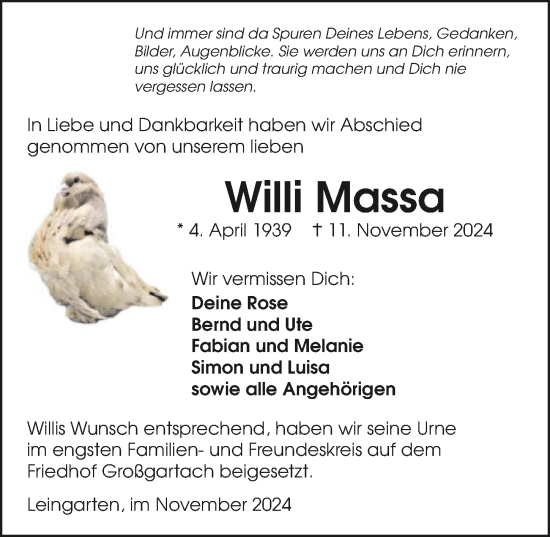 Traueranzeige von Willi Massa von GESAMT