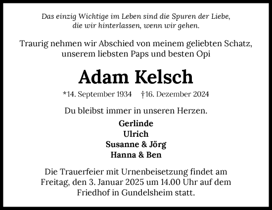 Traueranzeige von Adam Kelsch von GESAMT