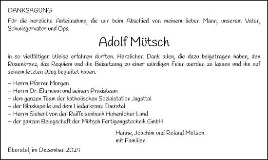 Traueranzeige von Adolf Mütsch von GESAMT