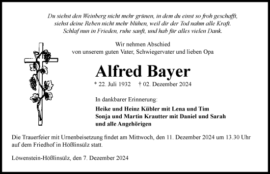 Traueranzeige von Alfred Bayer von GESAMT