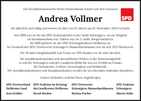 Traueranzeige von Andrea Vollmer von GESAMT