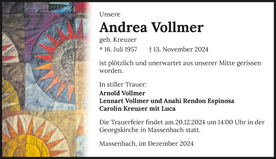 Traueranzeige von Andrea Vollmer von GESAMT