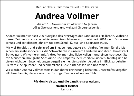 Traueranzeige von Andrea Vollmer von GESAMT