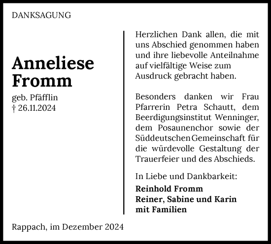 Traueranzeige von Anneliese Fromm von GESAMT