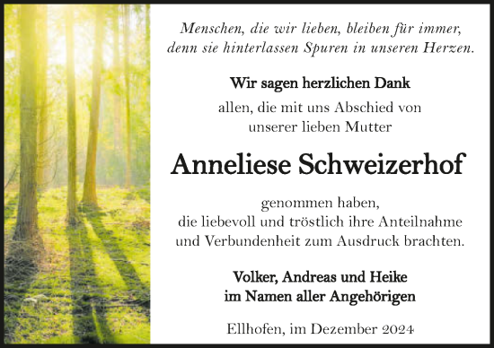 Traueranzeige von Anneliese Schweizerhof von GESAMT